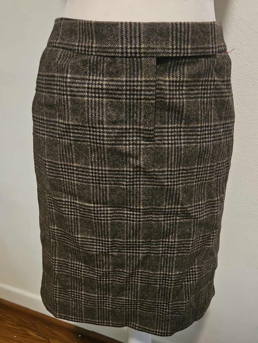 90s VintageJ. Crew Wool Cashmere Brown Plaid Wool Pencil Skirt Size 2